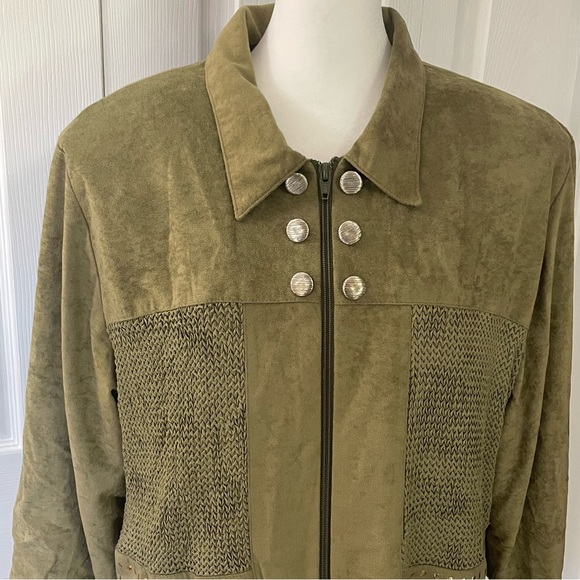 Brenda Goode brand green crushed velvet feel unique jacket in size Large - Picture 1 of 8